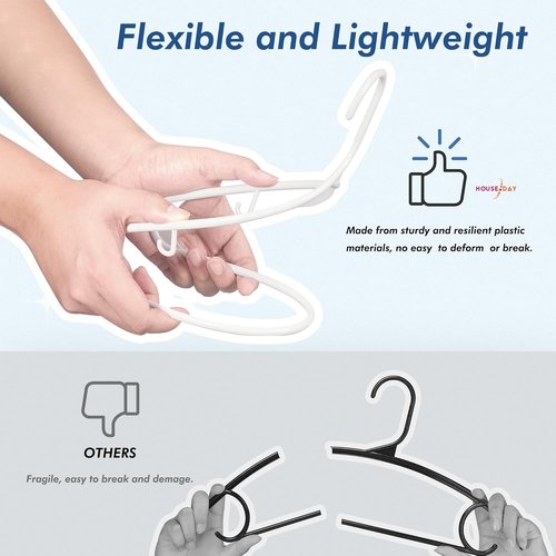 HOUSE DAY White Plastic Hangers - 16 Pack Non-Slip Space-Saving Clothes Hangers for Closet