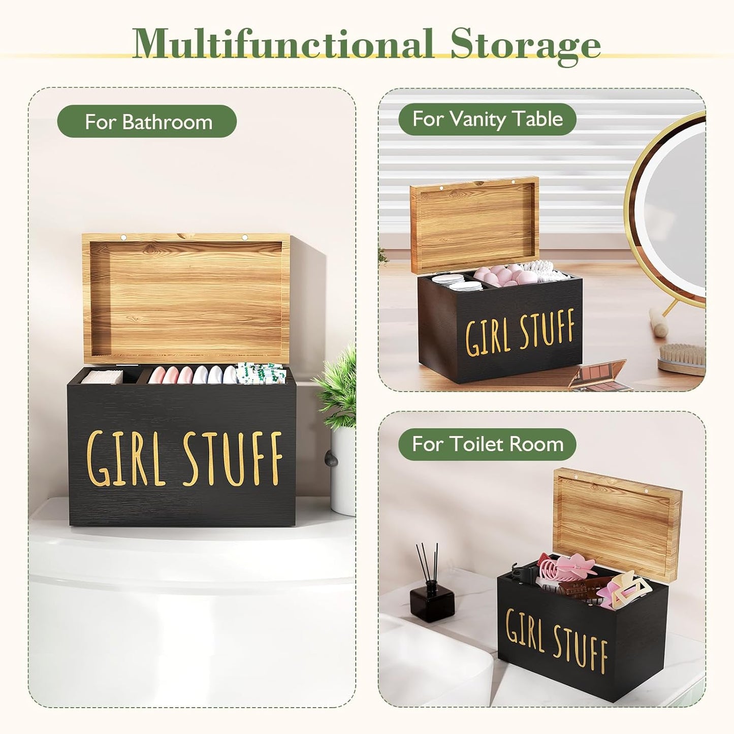 Regine Switzerland Tampon Holder - Stylish Bathroom Organizer with Hinged Lid | Black Storage Box