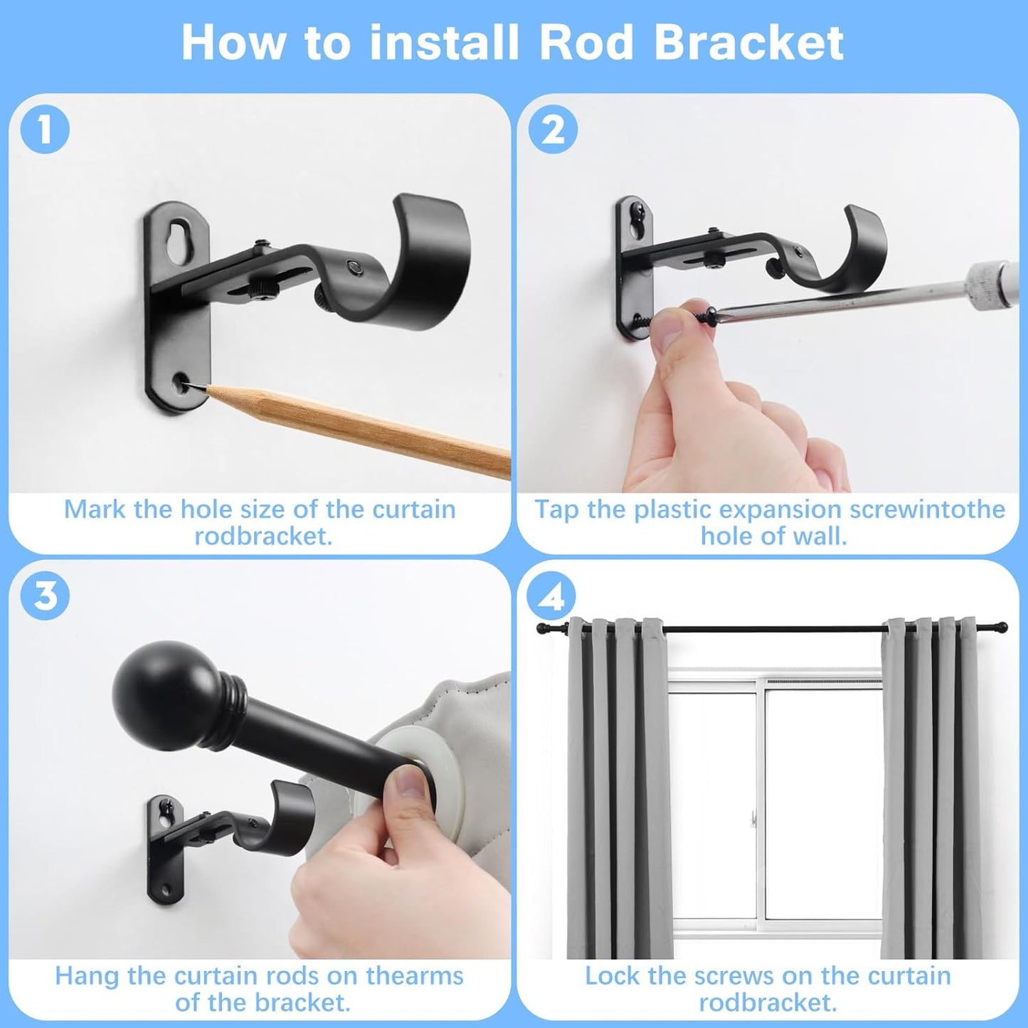 Max Adjustable Curtain Rods by [Brand Name] - Fits Windows 16 to 150 Inches | 6/8" Diameter, Black, Single Pack