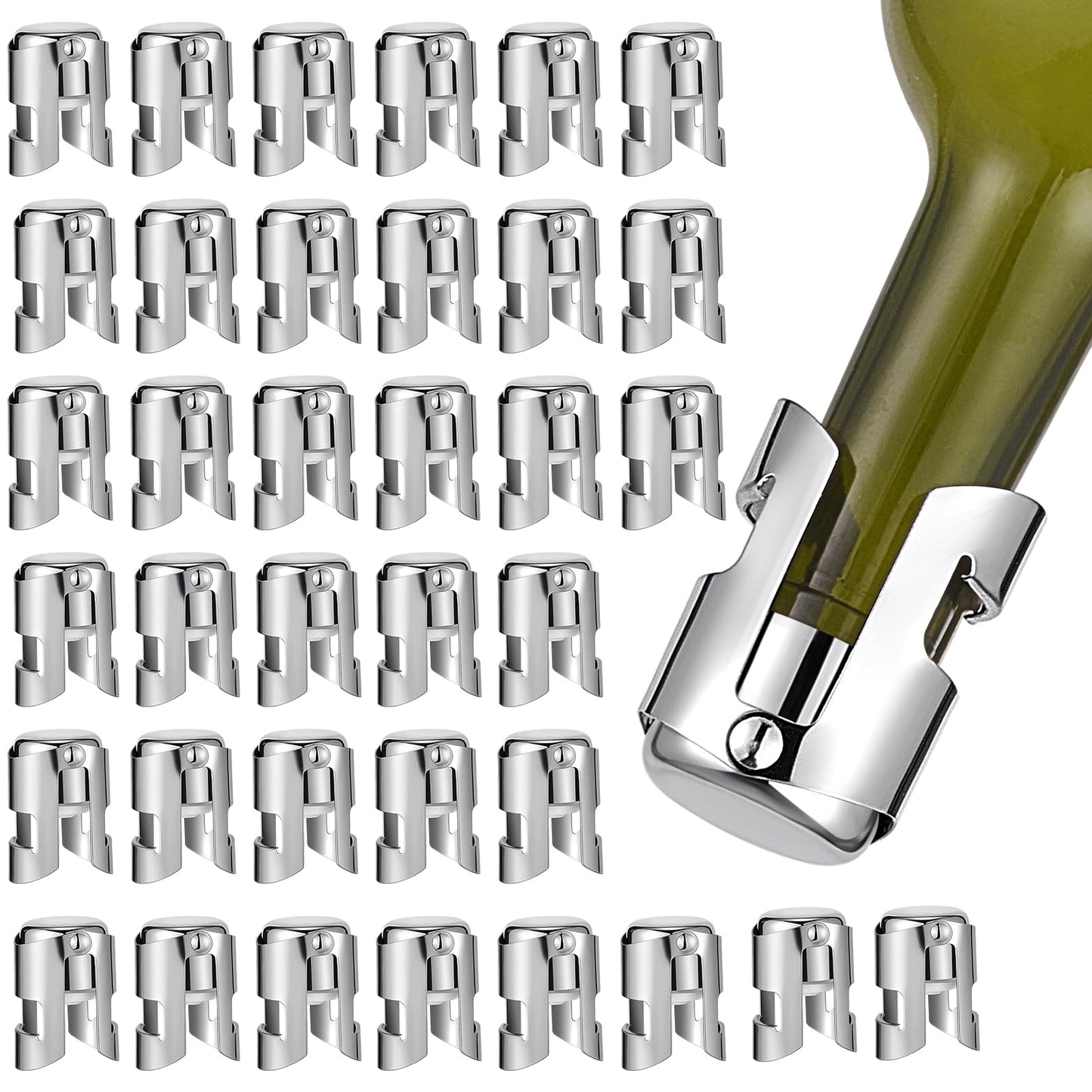 Tessco for you 36 Pcs Stainless Steel Champagne Stopper Bulk Reusable Bottle Sealer Wine Corker Champagne Cork Stopper Saver Plug for Prosecco Sparkling (Silver)