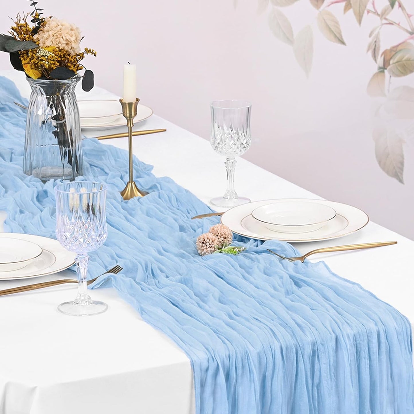 Skiennix Light Blue Cheesecloth Table Runner - 17x108 Inch Boho Style for Weddings & Events