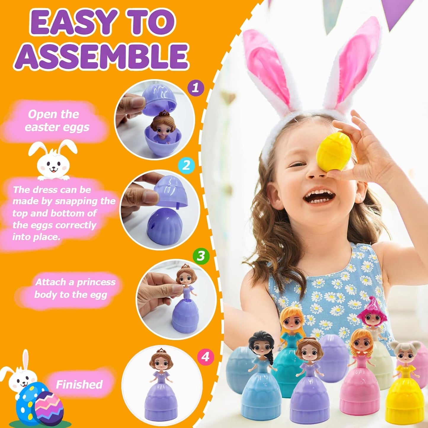 NICENINE Easter Eggs for Kids - 12 Piece Prefilled Princess Eggs | Perfect Goodie Bag Stuffers for Ages 3+