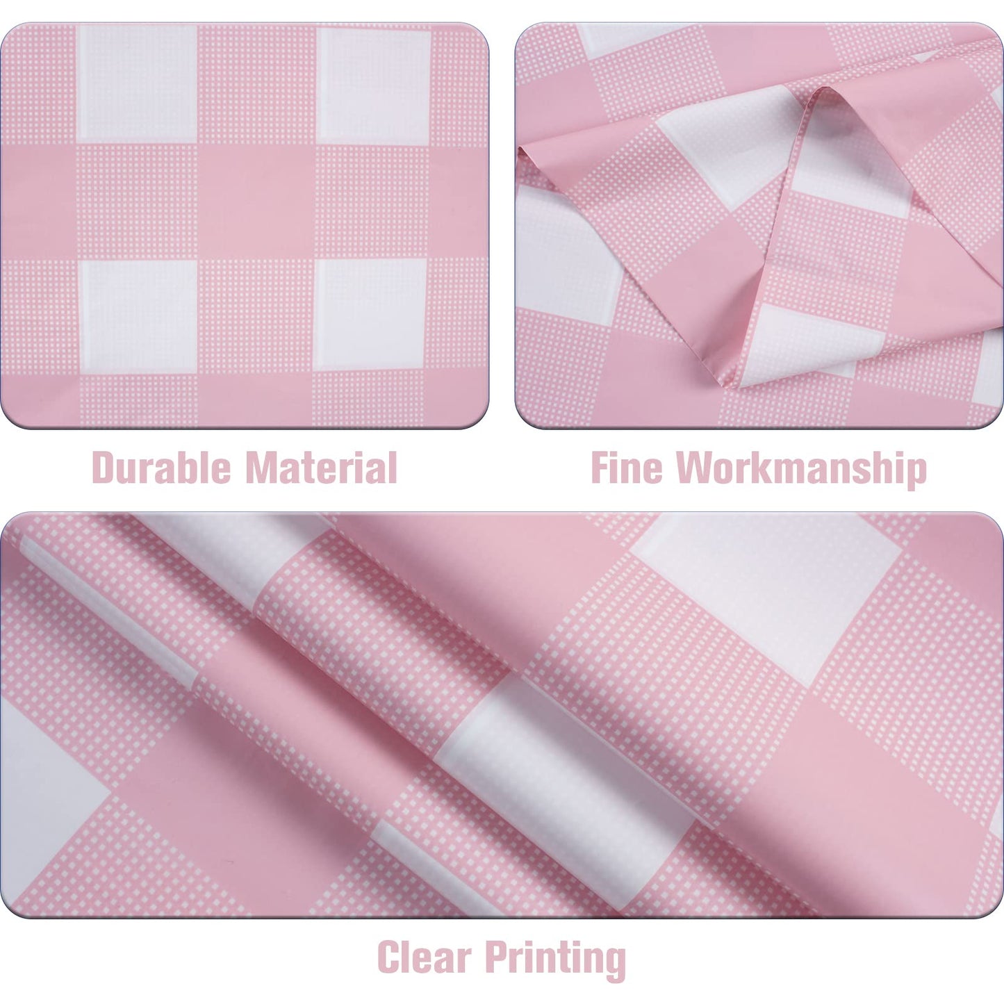 Kesfey 8 Packs Pink and White Checkered Tablecovers 54 x 108 Inches Disposable Party Picnic Table Cloth SpillProof Plastic Gingham Tablecovers for Camping Decoration Party Favors
