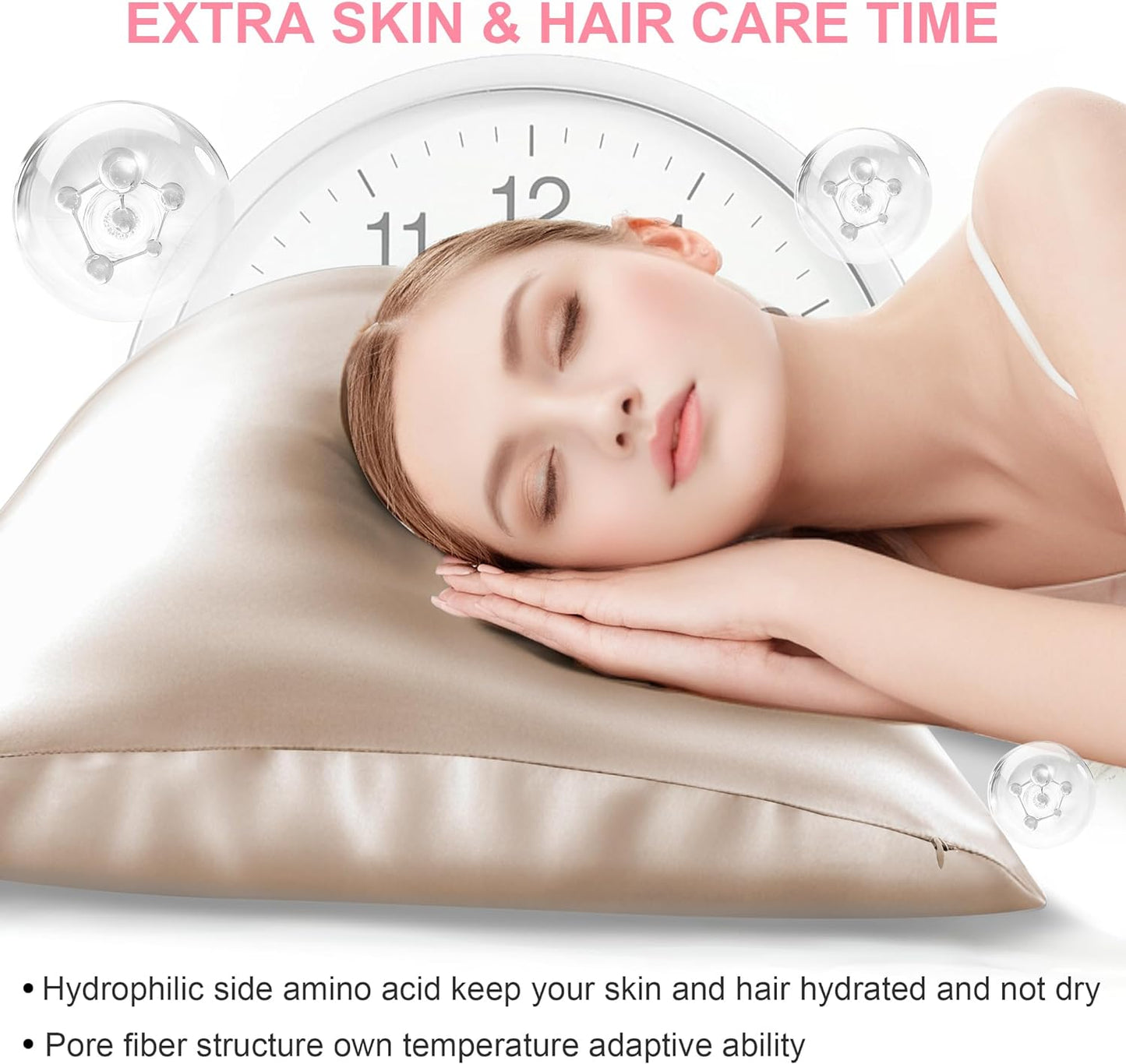 Skiennix Mulberry Silk Pillowcase - Queen Size, Hidden Zipper, Smooth & Breathable, Champagne Color