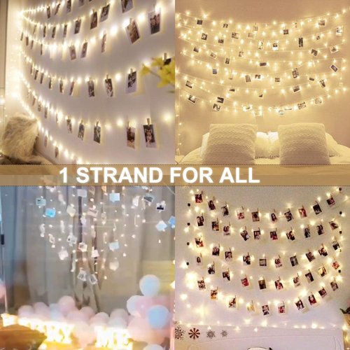 Decute 100 LED Photo Clip String Lights - 33FT USB Powered Fairy Lights for Pictures | Warm White