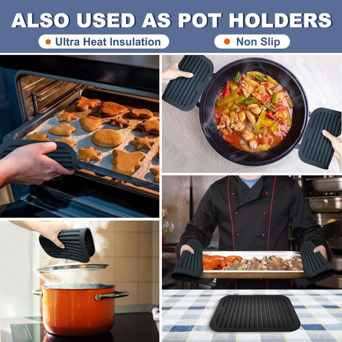 Walfos Silicone Trivets for Hot Pots and Pans - Heat Resistant Hot Pads for Kitchen Counter- Multi-Purpose & Versatile Trivet Mat - Long-Lasting & Flexible Silicone Hot Pad