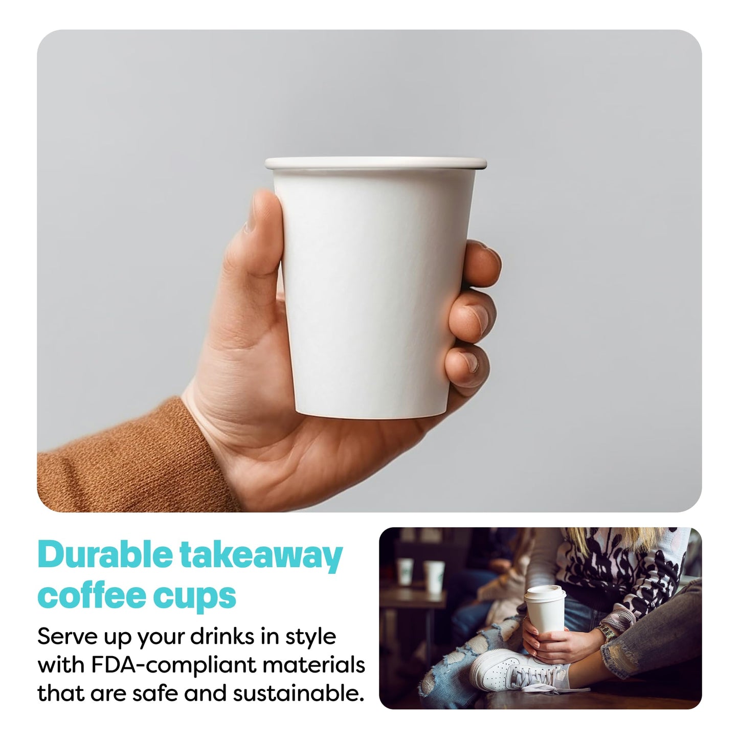 TOSSWARE GO 12oz Hot Cups - Set of 100, premium quality food safe coffee cups, FDA-compliant recyclable paper cups, single wall cups for hot and cold drinks, disposable 12oz white party cups
