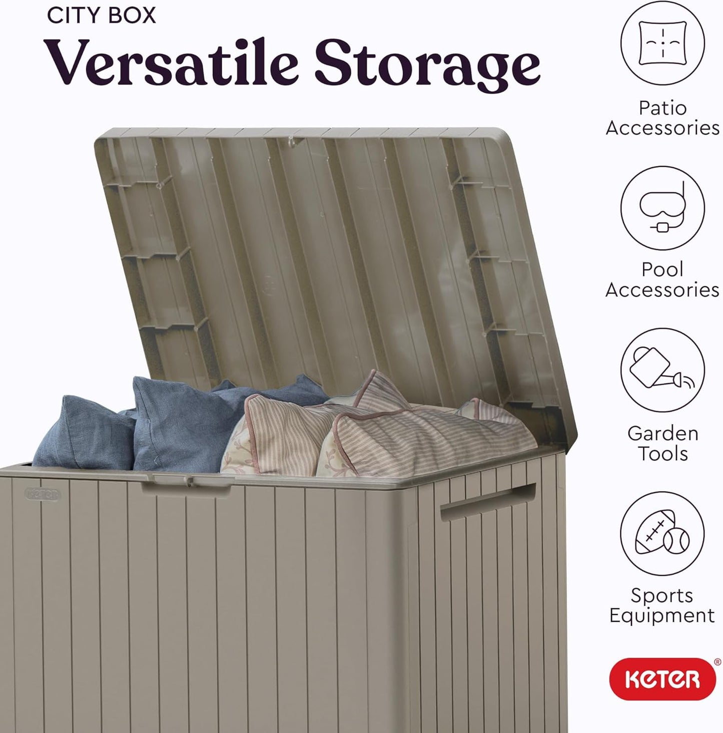 Keter City 30 Gallon Resin Outdoor Storage Box - Versatile Patio Furniture & Garden Organizer | Beige