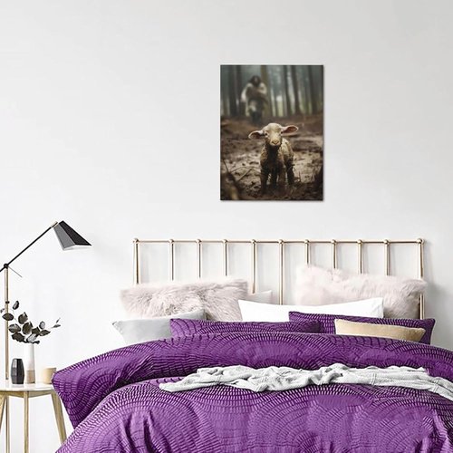 FOSMXA Jesus And Lamb Canvas Wall Art - Inspirational Christian Decor For Bedroom | 12x16 Inch