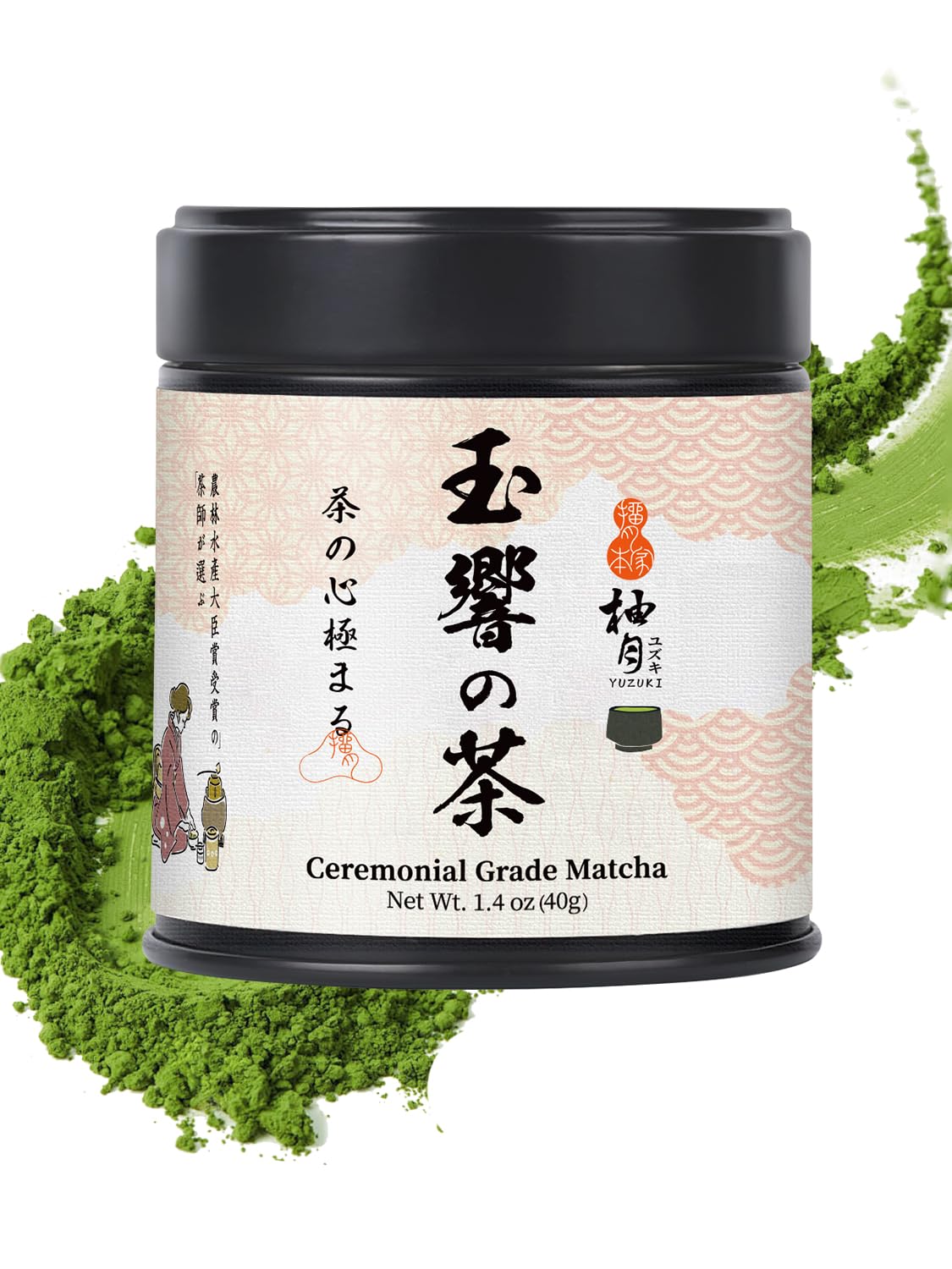 YUZUKI Matcha Powder - Ceremonial Grade Green Tea from Uji Kyoto - Zero Sugar - 40g (1.4 oz)