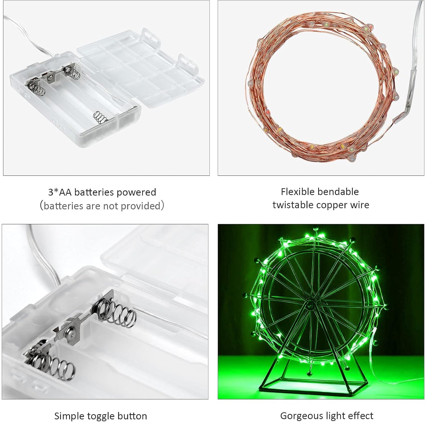 Ariceleo Mini St. Patrick's Day Fairy Lights - Battery Operated 4 Pack | 16ft Copper Wire LED String Lights
