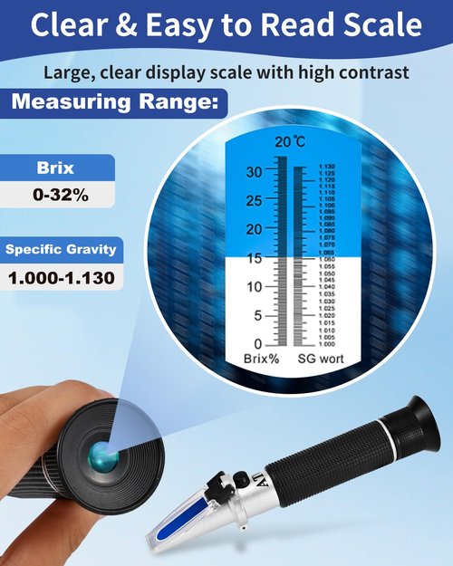 CIMALAB Brix Refractometer, Brix Meter Refractometer with ATC, Dual Scale Refractometer Brix 0-32% & Specific Gravity 1.000-1.130, Lab Refractometer for Wine Making, Beer Brewing, Fruit, Sugar Content