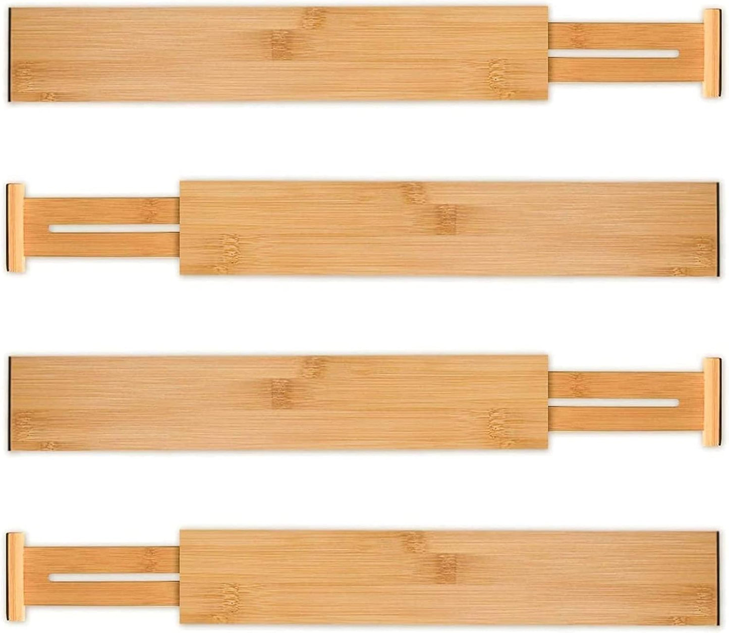 Utoplike Bamboo Drawer Dividers - Adjustable & Expandable Organizers for Kitchen, Dresser, Bathroom | 4 Pcs Set
