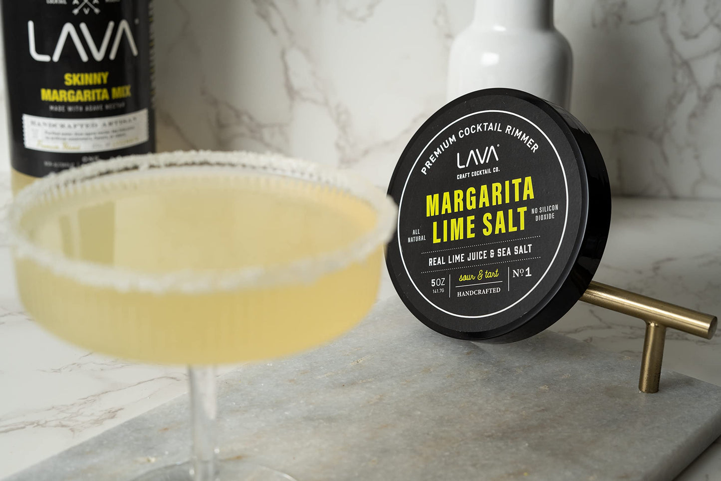 LAVA Premium Margarita Lime Sea Salt Cocktail Rimmer, All Natural Margarita Rimmer Sea Salt Rocks, Real Lime, Tart & Sour, No Silicon Dioxide, with Easy Screw-On Lid - 6oz