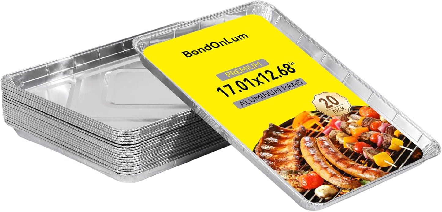 Aluminum Foil Pans - Disposable 1/2 Size Cookie & Cake Trays | 17x13 Inch (20 Pack) for Baking & Grilling