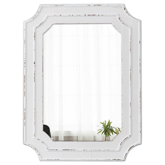 Sintosin Rustic White Mirror 18 X 24 Inch, Wall Hanging Distressed Finish Wooden Frame Vintage Mirrors for Wall Decor, Farmhouse Wall Mirrors for Vanity Bedroom Entryway, Horizontal or Vertical