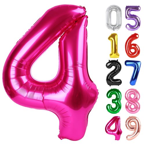 Hot Pink Number 4 Balloon 40 Inch, 4th Birthday Party Decorations for Children, Giant 4 Foil Balloon for Party Supplies