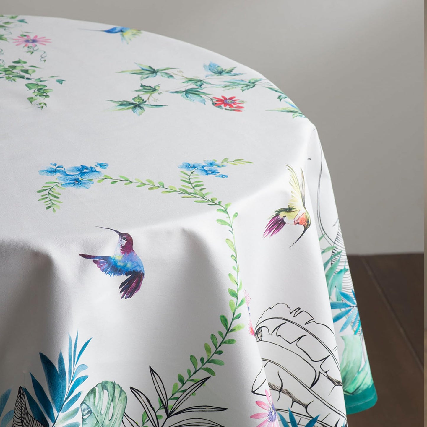 Maison d' Hermine Table Cloth Round Table 100% Cotton 63 Round Inches Tablecloth Reusable Decorative for Dining Kitchen Room Farmhouse Home Gifts for Mothers Day Spring Summer - Tropiques