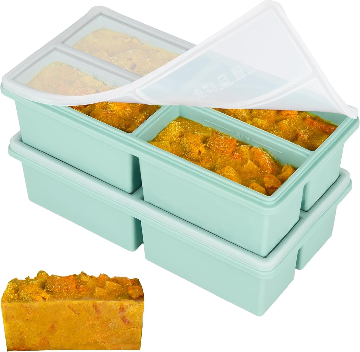 Silicone Freezer Trays with Lids by [Brand Name] - Large 1 Cup Soup & Ice Cube Molds - 2 Pack