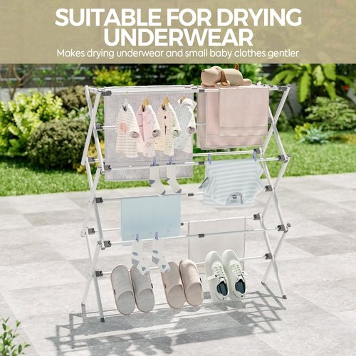 APEXCHASER Clothes Drying Rack, Foldable & Extendable Laundry Rack with Adjustable Size (14.57in-35.43inW), Space-Saving, Rust-Resistant Frame & Floor Protection for Indoor/Outdoor Use, White