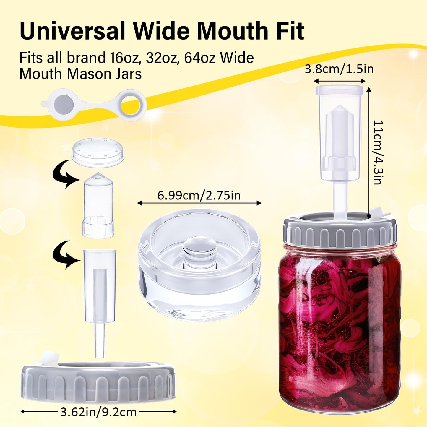 Singhoow 4 Pack Mason Jar Fermentation Kit Fermenting Lids with Airlocks and Glass Weights Wide Mouth Mason Jars Fermentation Supplies for Sauerkraut Pickles Kimchi (Jars Not Included)