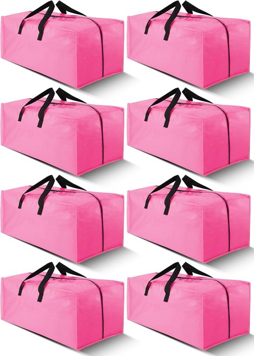 Cosy Family Extra Large Moving Bags - 8 Pack with Backpack Straps & Strong Zippers, Space-Saving Storage Totes (40 Gal, Pink)