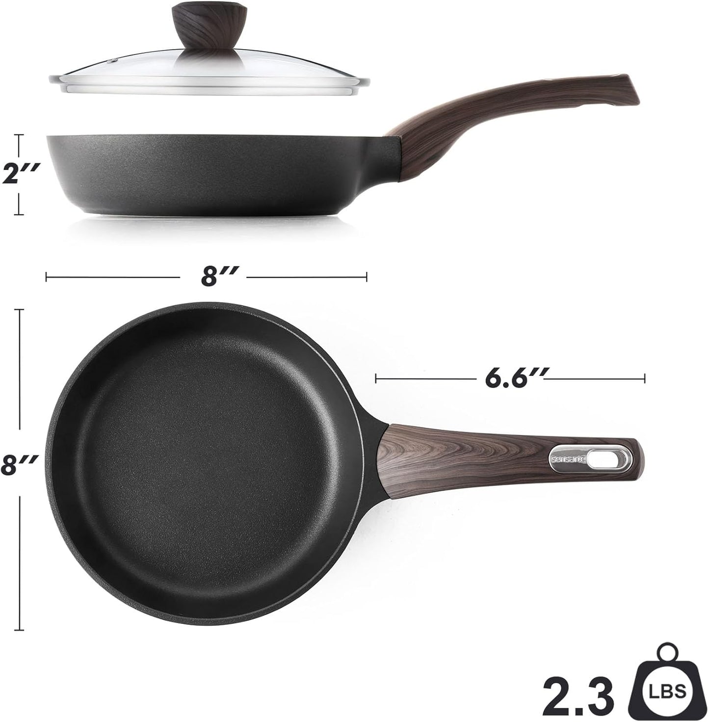 SENSARTE Nonstick Frying Pan - 8-Inch Omelette Skillet with Lid | Healthy Cooking, Induction Compatible, Black