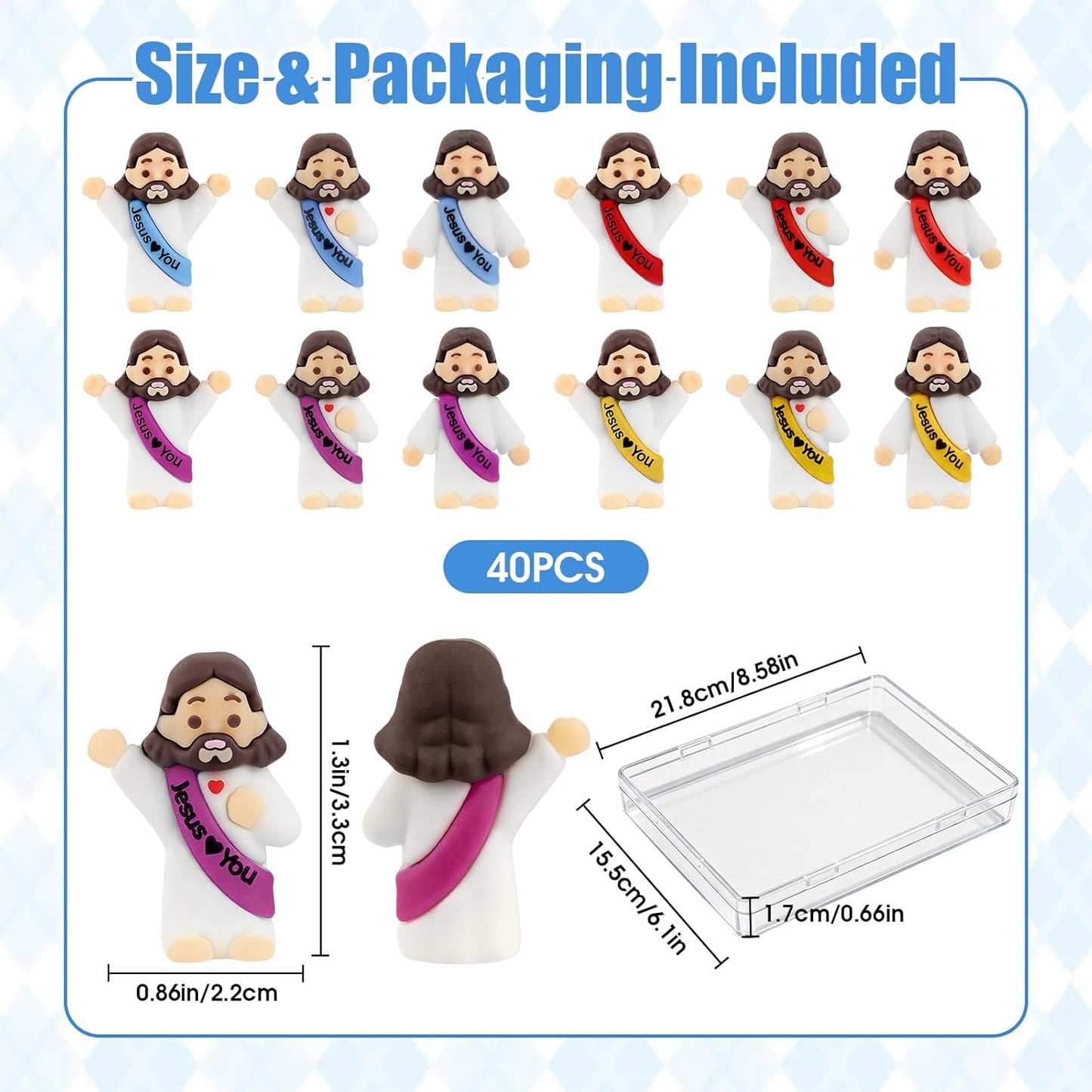 Mini Jesus Figurines by [Brand Name] - 40 Pcs Bulk Set for Easter Egg Stuffers & Religious Gifts - 4 Colors & 3 Poses