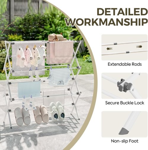 APEXCHASER Clothes Drying Rack - Foldable & Extendable Laundry Rack | Adjustable Size 14.57in-35.43inW, Rust-Resistant, Space-Saving Design