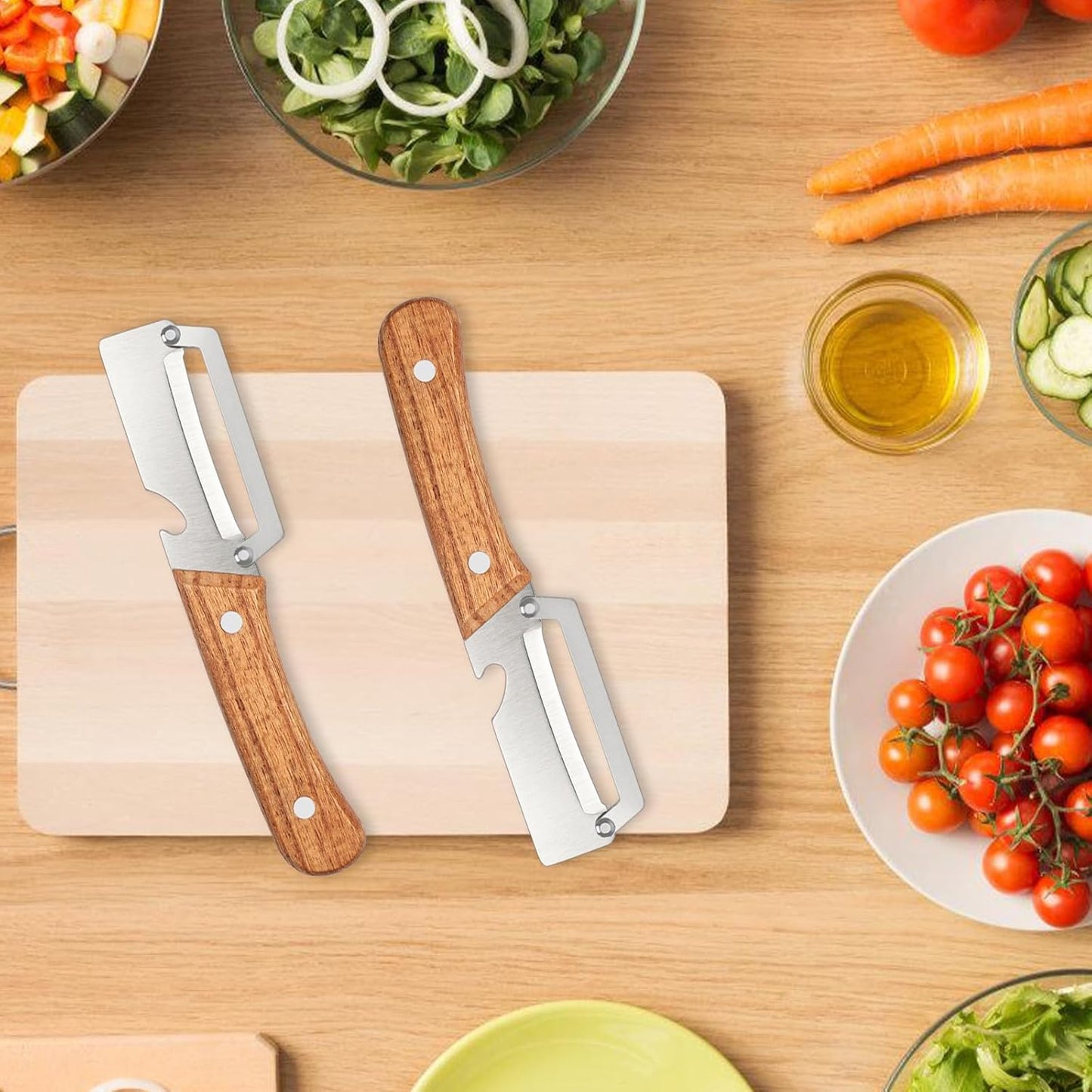 Skiennix Vegetable Peeler Set - Stainless Steel Blades with Wooden Handles | Non-Slip Kitchen Tool
