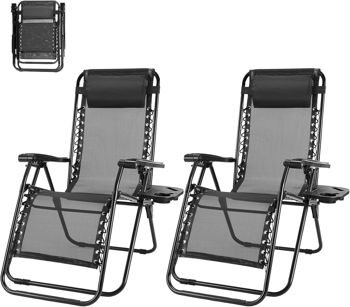 NEWBULIG Zero Gravity Chair Set of 2 - Portable Adjustable Lounge Chairs with Cup Holders & Mesh Back