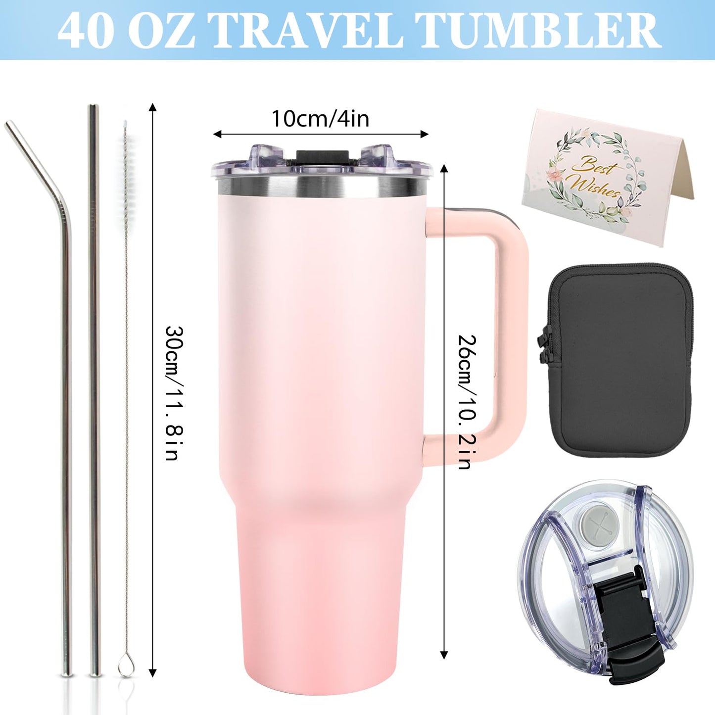 Personalized 40oz Tumbler with Pictures Text, Custom Tumbler with Handle and Straw, Stainless Steel Travel Coffee Cup Mug, Personalized Gifts for Women Men kids Birthday Christmas Anniversary