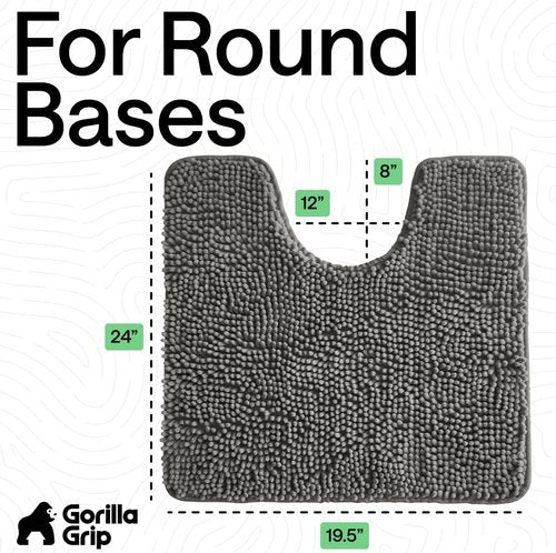 GORILLA GRIP Plush Chenille Bath Rug Mat - Soft, Absorbent & Machine Washable | Charcoal Oval Toilet Base