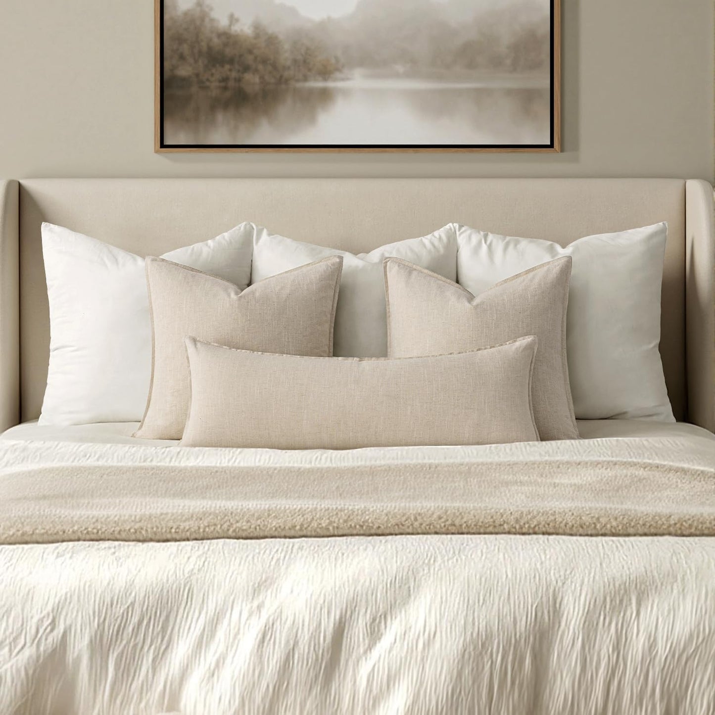 MIULEE Long Lumbar Throw Pillow Cover - Natural Beige Boho Farmhouse Style | 14x36 Inch Accent Cushion for Modern Living Room Decor