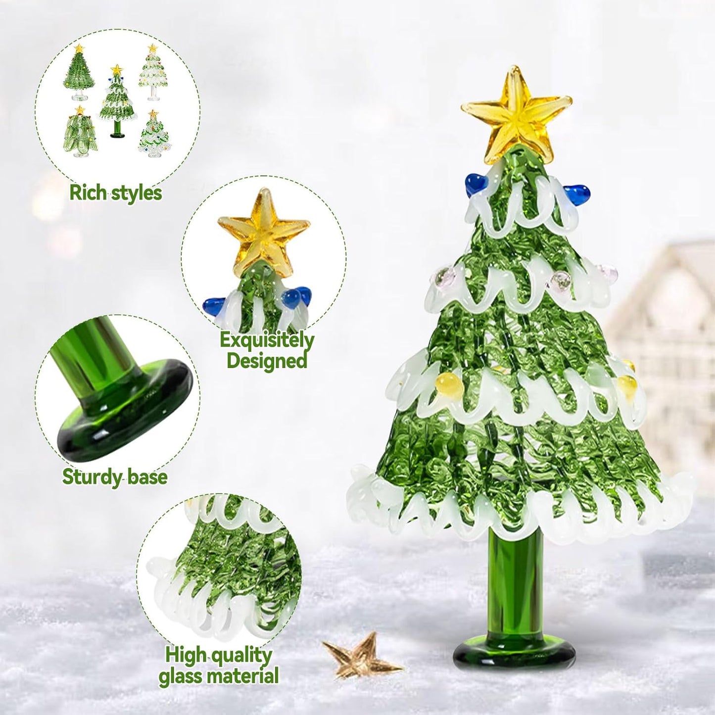 Skiennix Mini Crystal Christmas Tree Figurine - Hand Blown Glass Winter Decor for Tabletop & Mantel