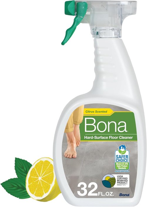Bona Multi-Surface Floor Cleaner Spray - 32 Fl Oz - Lemon Mint Scent | Refillable & Residue-Free Solution for Stone, Tile, Laminate, Vinyl Floors