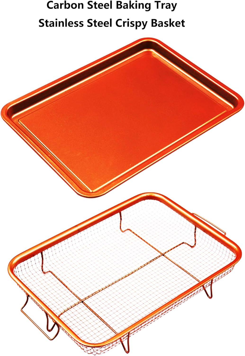 Skiennix Non-Stick Baking Tray - Copper Crisper Air Fryer Pan with Grill Basket | Perfect for Crispy Cooking