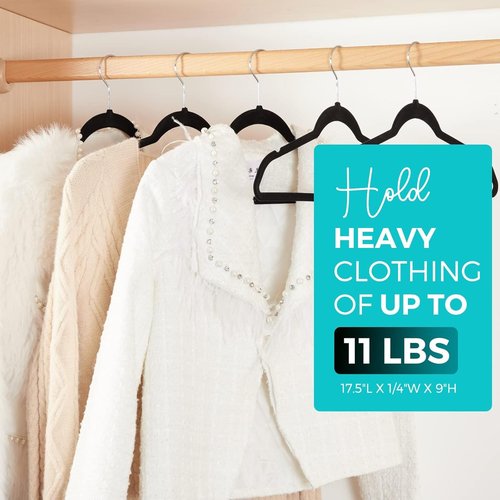 HOUSE DAY Premium Velvet Hangers - 50 Pack Black Non-Slip Flocked Hangers for Space-Saving Closet