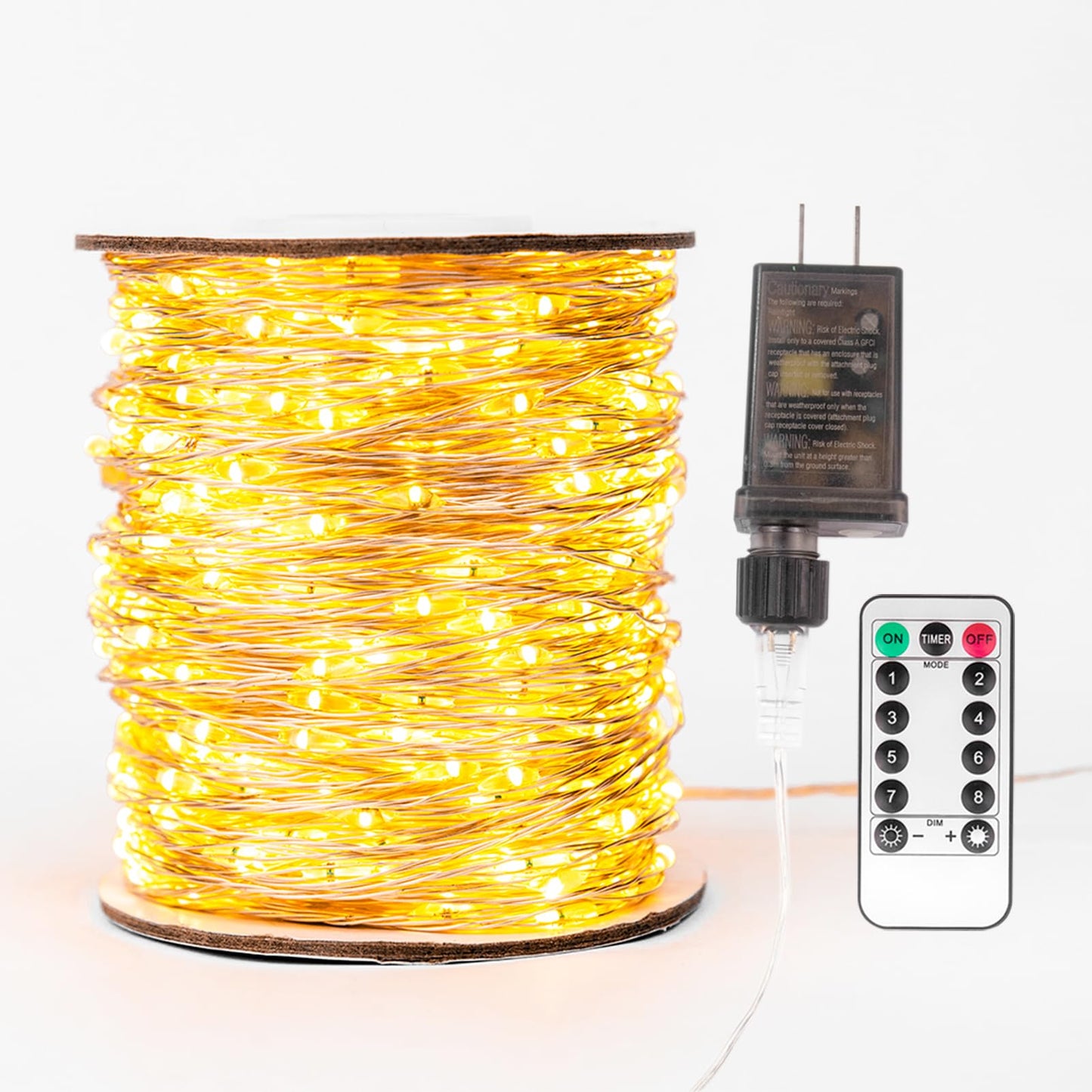 ZELUXDOT Fairy Lights Plug in,100FT 600 LEDs Waterproof Led String Lights,8 Modes Remote Twinkle Light for Bedroom Window Weddings Christmas Holiday Decoration,Silver Wire,2 Inch Led Space,Warm White