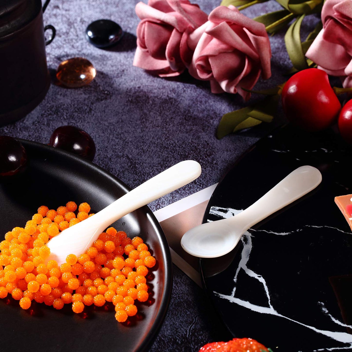 Patelai 40 Pieces Set of Caviar Spoons Mother of Pearl Spoons with Handcraft Round Handle for Caviar, Egg, Ice Cream, Coffee, Kitchen, Restaurant for Serving Caviars (7cm/2.75 Inch)