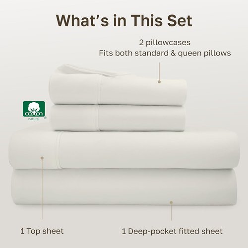 California Design Den 100% Cotton Queen Sheet Set - 400 Thread Count, Silky Sateen Weave, Deep Pockets - Ivory
