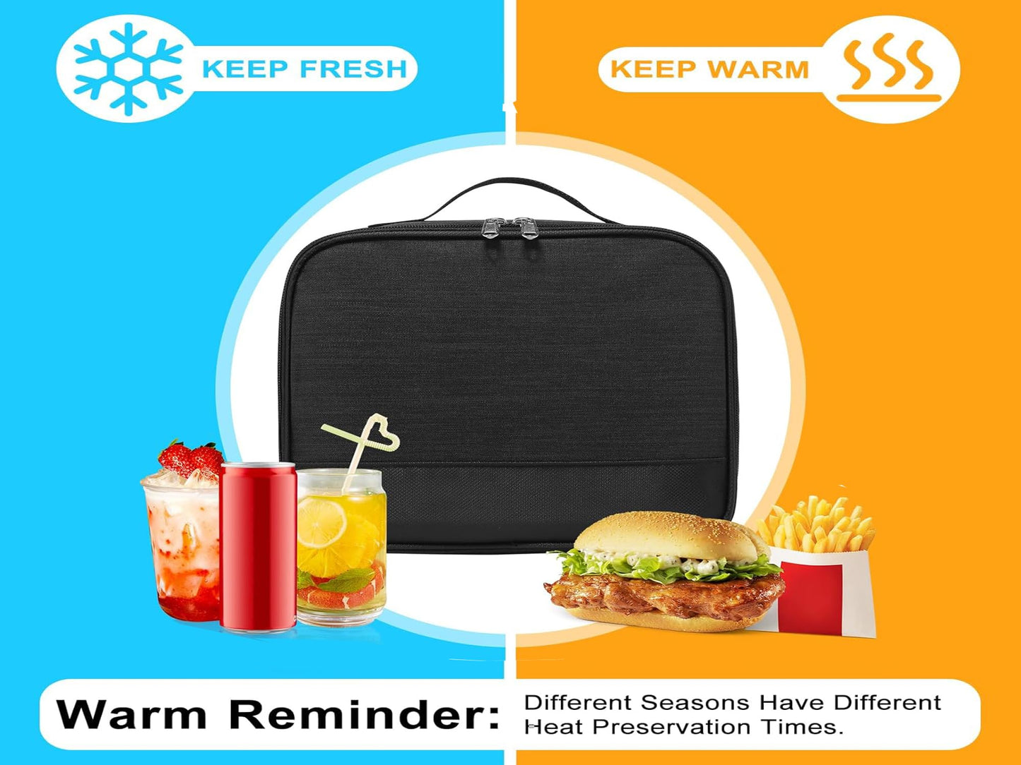 ZM-YOUTOO Lunch Box for Men - Reusable Lunch Bag Men Adult Women- Insulated LunchBox for Office Hiking Camping (Black)
