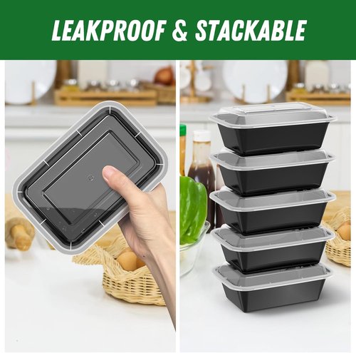 Dealusy 24 oz Meal Prep Containers - 50 Pack Reusable, Leakproof & Food Safe | Microwave & Dishwasher Safe