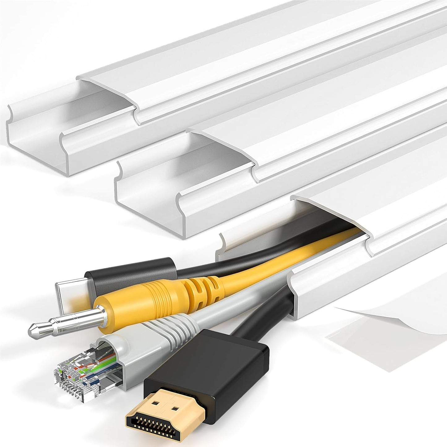 Yecaye Cord Cover | 42-Inch TV Cord Hider for Up to 4 Cords | White Cable Concealer
