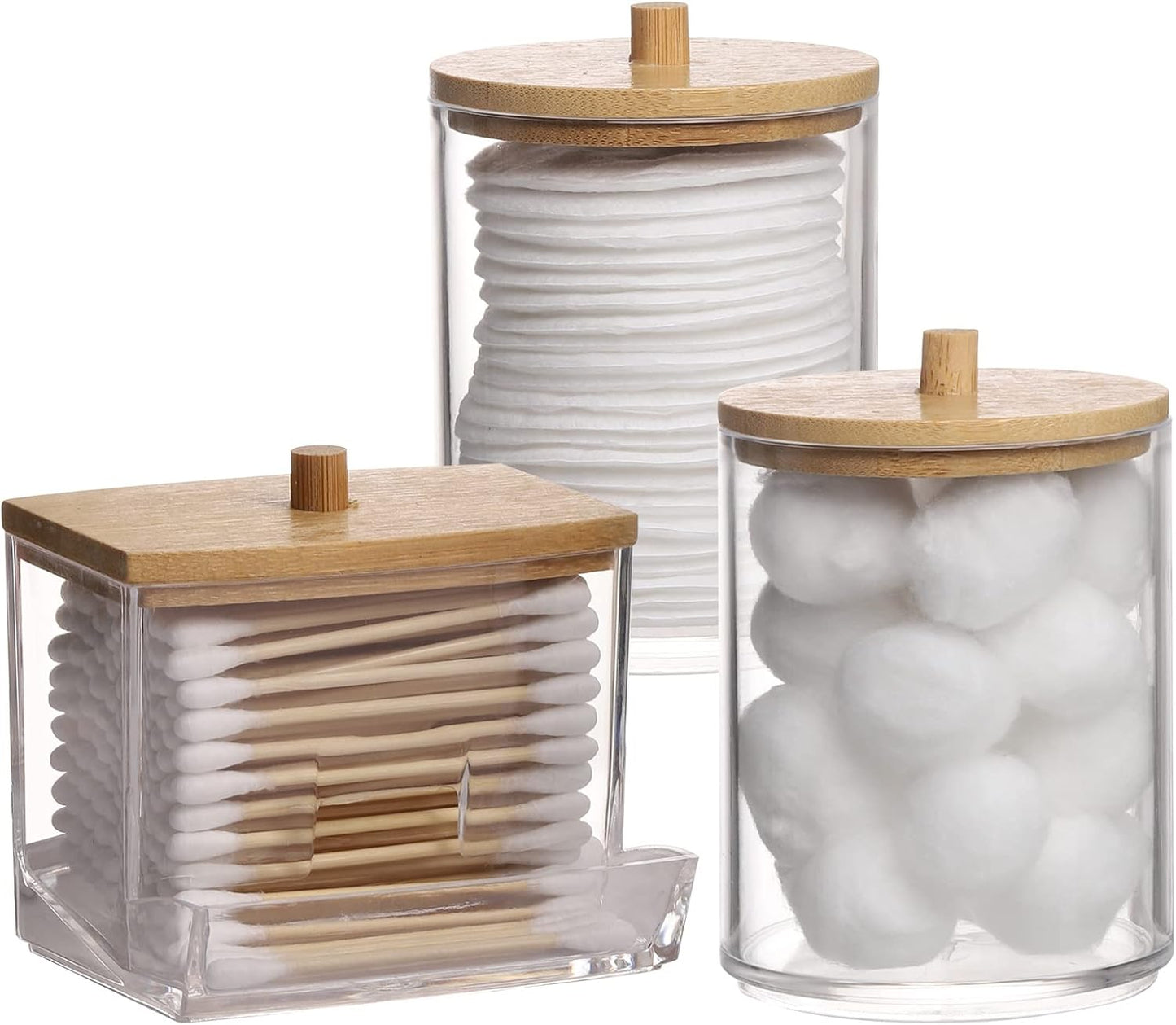 Tbestmax Cotton Swab Holder - Stylish Apothecary Jar Organizer with Wood Lid | 10/7 Oz Capacity