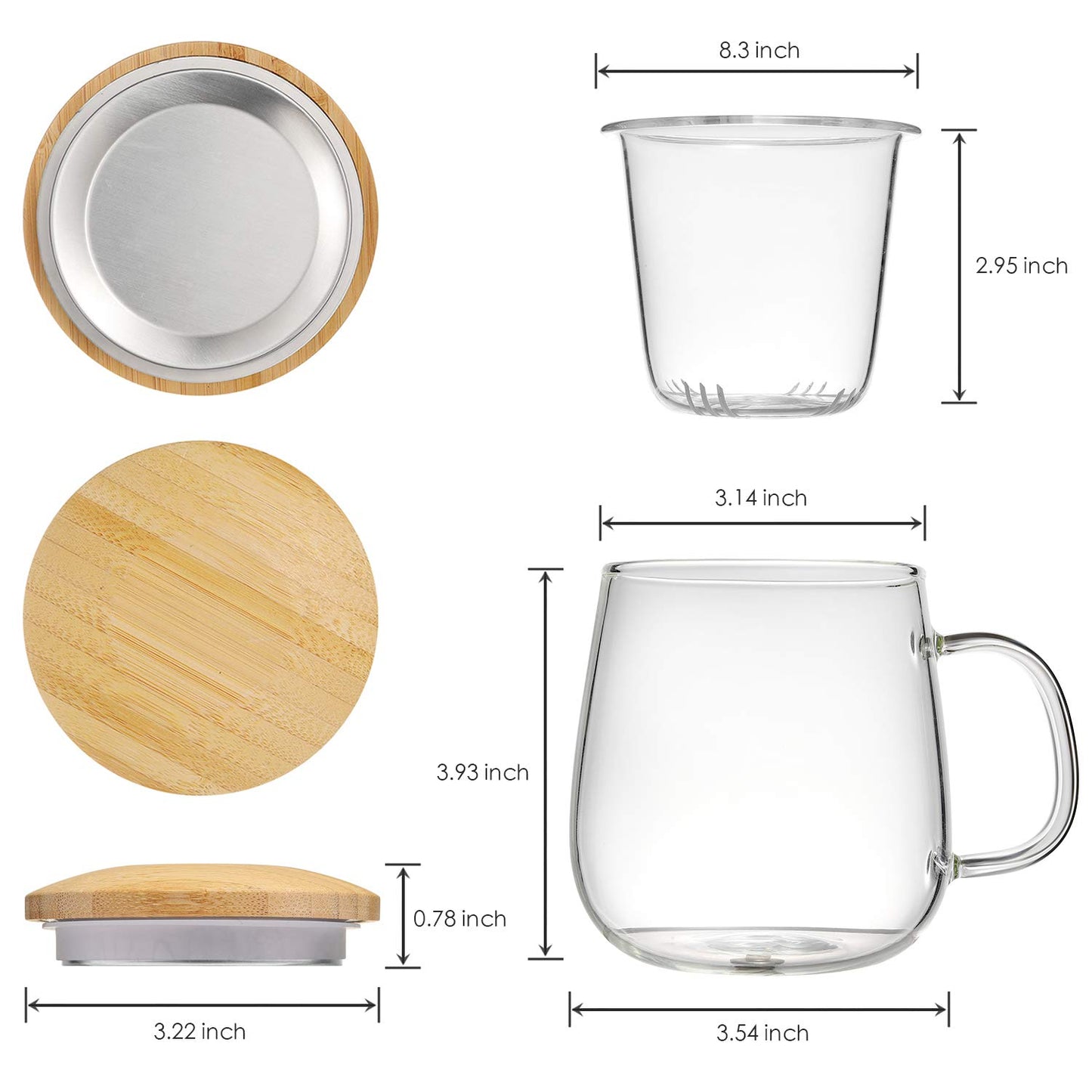 Lezero 15oz Tea Infuser Cups with Strainer and Lid, Glass Filter Mugs Brewing Kit for Loose Leaf-Tea & Blooming, Heat Resistance, Lead-free, Microwave & Dishwasher Safe