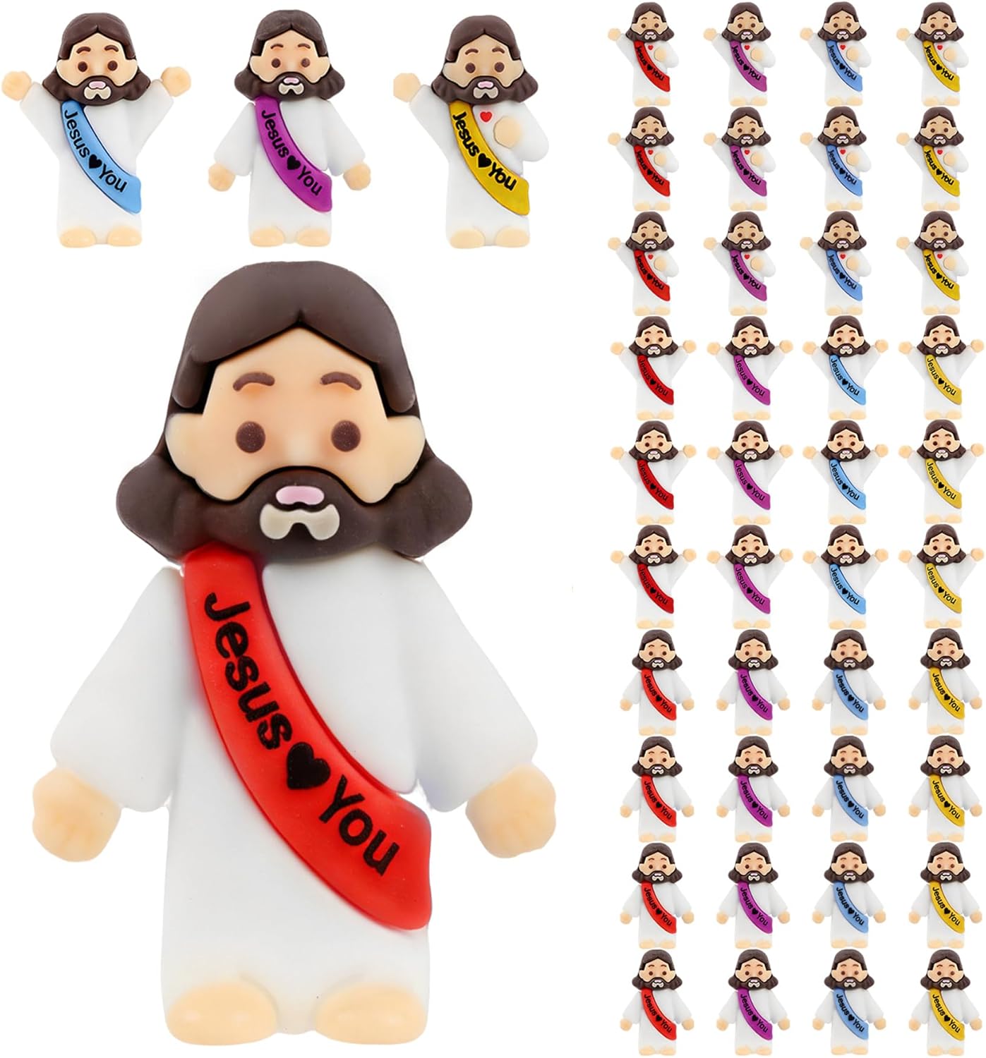 Mini Jesus Figurines by [Brand Name] - 40 Pcs Bulk Set for Easter Egg Stuffers & Religious Gifts - 4 Colors & 3 Poses