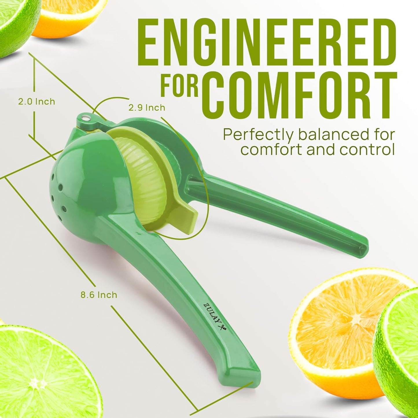 Zulay Kitchen 2-in-1 Lemon Squeezer - Sturdy Hand Juicer for Maximum Juice Extraction - Green