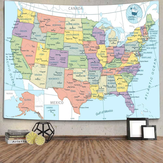 TOMOZ United State Map Tapestry, US Maps Tapestry for Kids Student, Educational Tapestry Wall Hanging for Classroom Bedroom Living Room Dorm Decor 90 x 60Inch