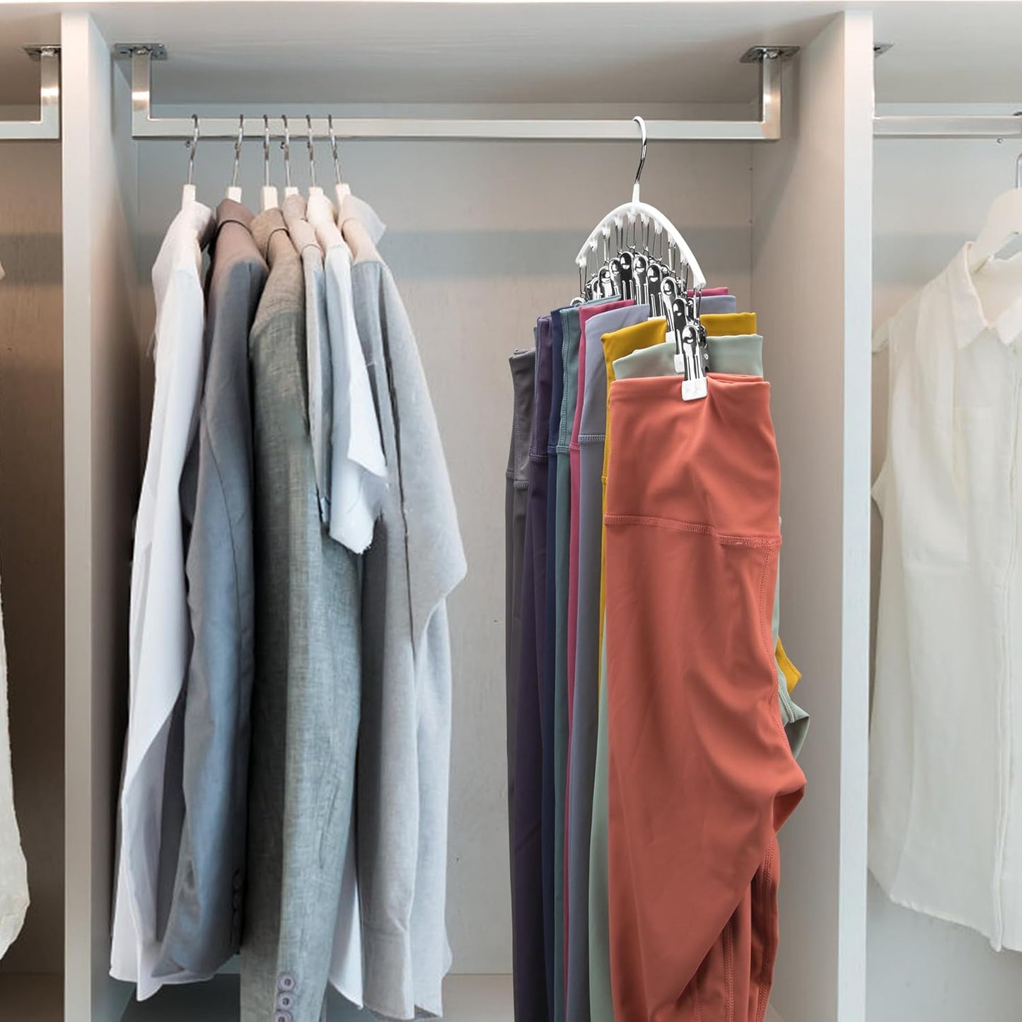 Legging Organizer - Skiennix Metal Yoga Pants Hanger with 10 Clips | Space-Saving Closet Storage - White